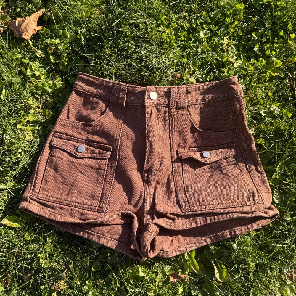 High Waist Brown Pocket Shorts